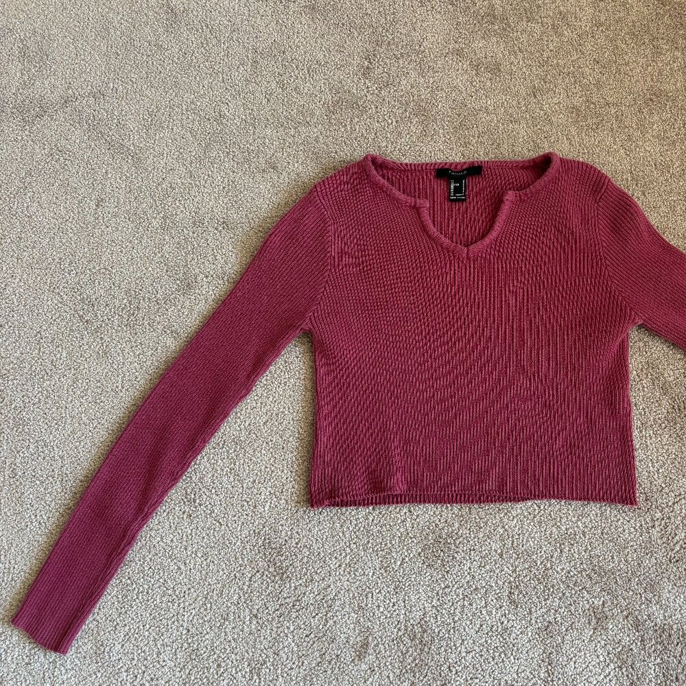 Red Small Forever 21 V Neck Crop Ribbed Top